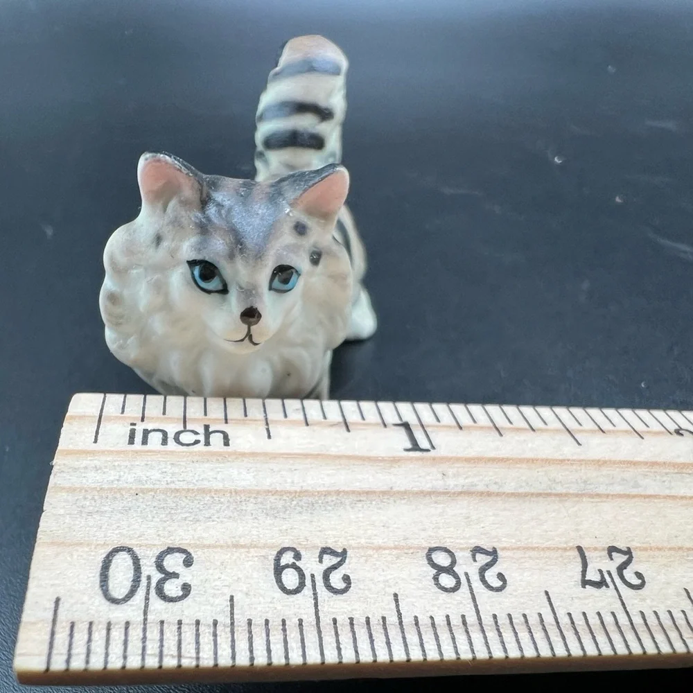 Vintage Cat Figurine Standing Striped Blue Eyes